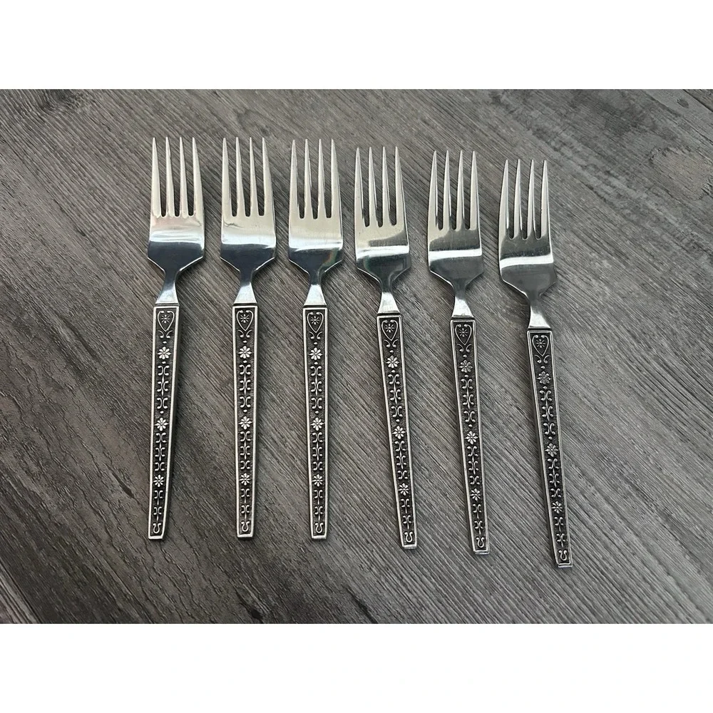Vintage MCM United Silver Cordova Salad Forks Stainless‎ Steel Japan Set of 6